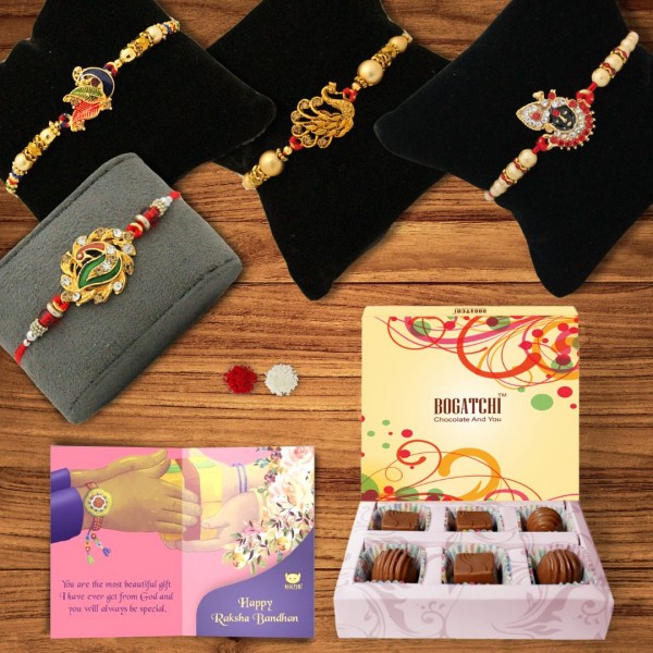 BOGATCHI 6 Chocolate Box 4 Rakhi Roli Chawal and Greeting Card D | Rakhi with Chocolates |  Rakhi Chocolates Gifts